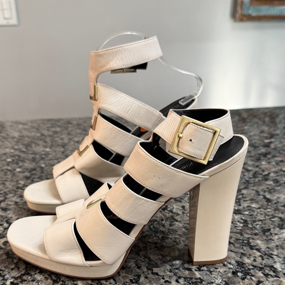 Calvin Klein White chunky Heels with Gold Accents EUC 11 - Picture 7 of 16